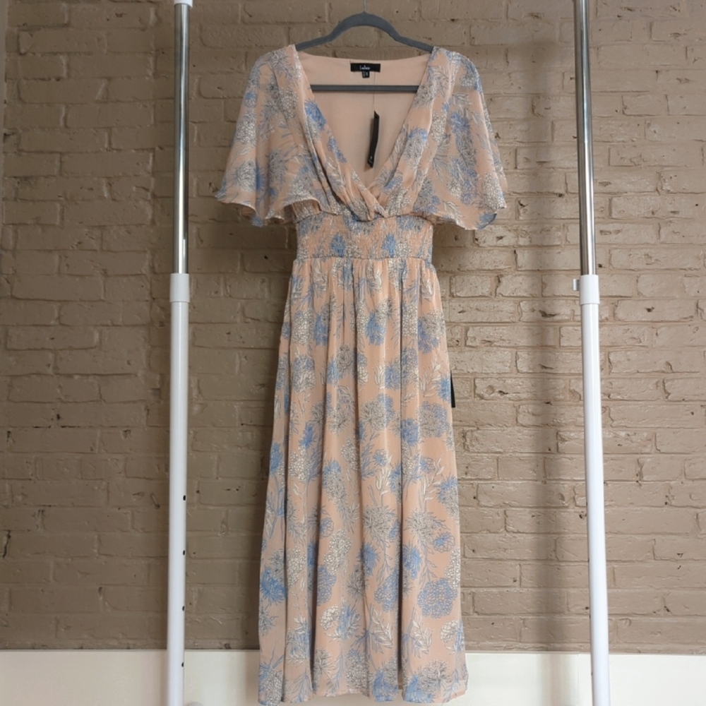 Lulu's Subtle Romance Midi Dress with Blue Floral Print